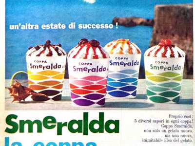 Dal 1955, a seguire, i freezer a pozzetto si arricchirono di nuovi prodotti tra cui vale la pena ricordare la coppa �Smeralda� ai sapori crema e marroni, crema al caff�, crema al cioccolato, succo all�amarena...